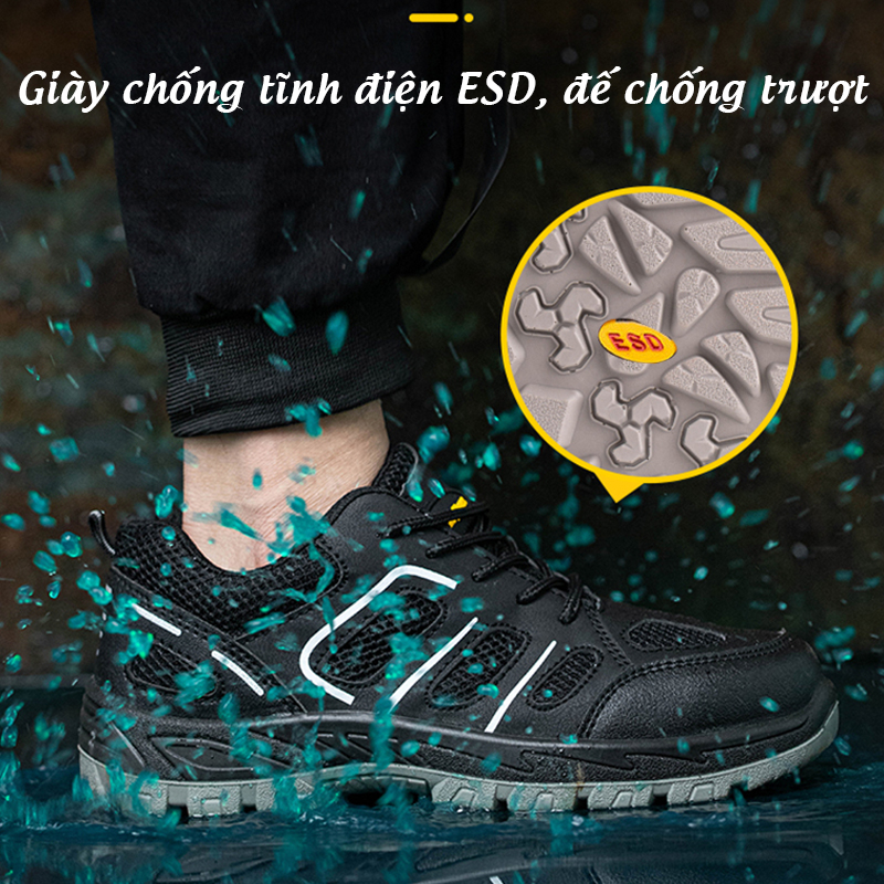GIÀY BẢO HỘ CHỐNG TĨNH ĐIỆN ESD MŨI THÉP CHỐNG ĐẬP, CHỐNG ĐÂM XUYÊN, THOÁNG KHÍ, NHẸ (MÃ 286__829 ĐEN)
